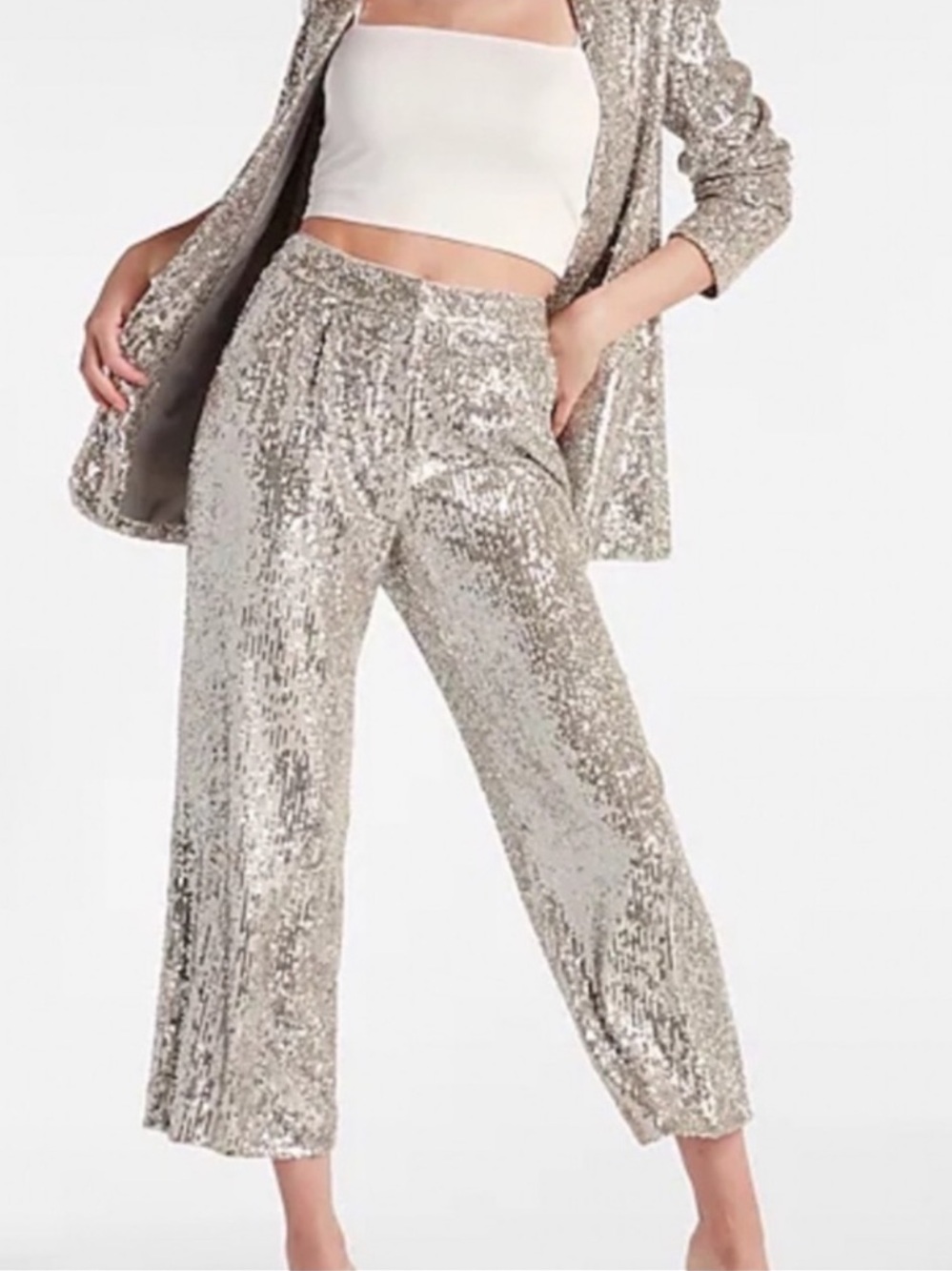 NWT Express High Rise Cropped Sequin Pants